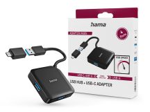   HAMA USB-A / Type-C elosztó HUB 4x USB-A bemenettel - HAMA HUB + USB-C Adapter -fekete
