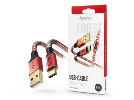 HAMA USB-A - Type-C adat- és töltőkábel 1,5 m-es vezetékkel - HAMA Reflective   USB-A - USB-C Cable - piros