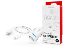   HAMA szivargyújtó töltő adapter USB-A bemenettel + USB-A - Lightning kábel - 12W- HAMA Charger Kit with Lightning Plug - fehér