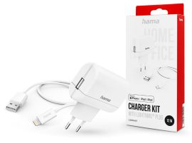 HAMA hálózati töltő adapter USB-A bemenettel + USB-A - Lightning kábel - 12W -  HAMA Charger Kit with Lightning Plus - fehér
