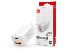 HAMA hálózati töltő adapter Type-C + USB-A bemenettel - 38W - HAMA Mini Fast    Charge PD3.0 + QC3.0 - fehér