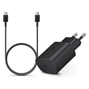   Samsung gyári hálózati töltő adapter Type-C bemenettel + 1 m-es Type-C - Type-C kábel - 25W - EP-TA800EBE + EP-DA705BBE - fekete (ECO csomagolás)