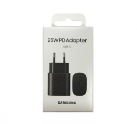 SAMSUNG hálózati töltő Type-C aljzat (5V / 3000mA, 25W, PD gyorstöltés támogatás) FEKETE