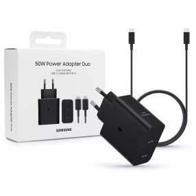   Samsung EP-T5020XBEGEU gyári 50W 2xUSB C fekete hálózati töltő + Type-C kábel