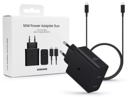 Samsung EP-T5020XBEGEU gyári 50W 2xUSB C fekete hálózati töltő + Type-C kábel