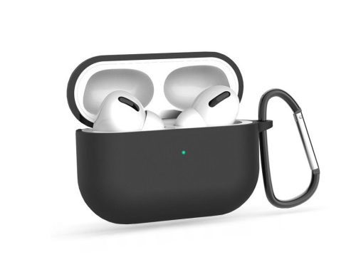 Haffner szilikon védőtok karabínerrel - Apple AirPods Pro 1/2 fülhallgatóhoz - fekete - ECO