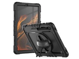 Samsung SM-T970/T976 Galaxy Tab S7+ / SM-X800/X806 Tab S8+ 12.4 ütésálló tablet tok 360 fokos védelemmel, 4H kijelzővédő üveggel - Tech-Protect Solid - fekete  (ECO csomagolás)