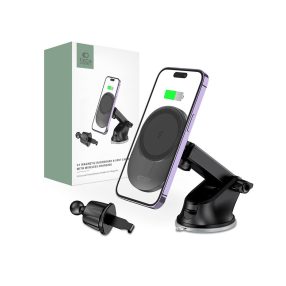   Tech-Protect MM15W-V1 Qi vezeték nélküli autós tartó/gyorstöltő szellőzőrácsba/műszerfalra - fekete