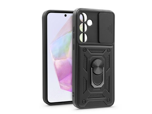 Haffner Slide Armor kameravédős ütésálló tok gyűrűvel Samsung SM-A356 Galaxy A35 5G - fekete