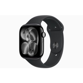   Apple Watch Series 11 GPS, 46 mm-es kozmoszfekete alumíniumtok, fekete sportszíj – M/L