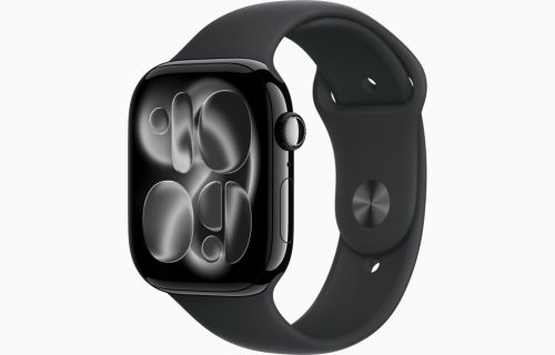 Apple Watch Series 11 GPS, 46 mm-es kozmoszfekete alumíniumtok, fekete sportszíj – M/L