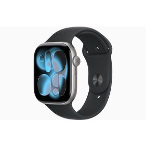   Apple Watch Series 11 GPS, 46 mm-es asztroszürke alumíniumtok, fekete sportszíj – M/L