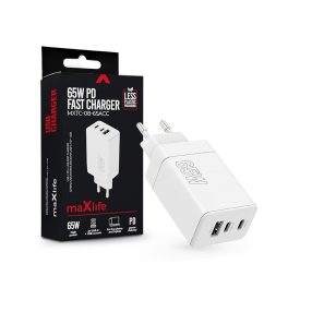   Maxlife MXTC-08-65ACC PD+QC 65W hálózati gyorstöltő adapter 2xType-C + USB - fehér