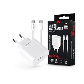   Maxlife MXTC-06 PD+QC 20W hálózati gyorstöltő adapter Type-C + Type-C/Type-C kábel - fehér