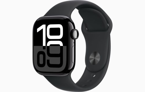Apple Watch Series 10 GPS, 42 mm-es kozmoszfekete alumíniumtok, fekete sportszíj – S/M