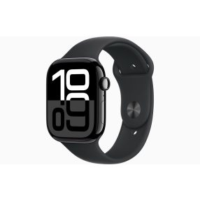   Apple Watch Series 10 GPS, 46 mm-es kozmoszfekete alumíniumtok, fekete sportszíj – M/L