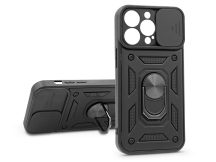   Apple iPhone 13 Pro ütésálló hátlap gyűrűvel és kameravédővel - Slide Armor -   fekete