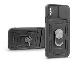 Apple iPhone X/XS ütésálló hátlap gyűrűvel és kameravédővel - Slide Armor -     fekete