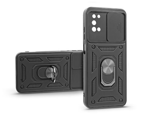 Haffner Slide Armor kameravédős ütésálló tok gyűrűvel - Samsung A025 Galaxy A02s/A03s - fekete