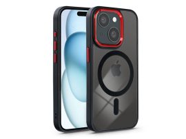 Apple iPhone 15 Plus szilikon hátlap - Edge Mag Cover - fekete/piros/átlátszó