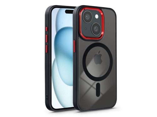 Haffner Edge Mag Cover szilikon tok - Apple iPhone 15 Plus - fekete/piros/átlátszó