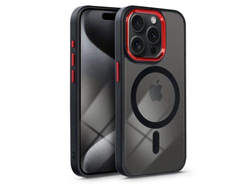 Haffner Edge Mag Cover szilikon tok - Apple iPhone 15 Pro - fekete/piros/átlátszó