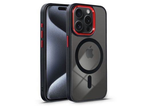 Haffner Edge Mag Cover szilikon tok - Apple iPhone 15 Pro Max - fekete/piros/átlátszó