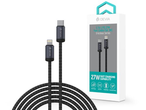 Devia Gracious Series 27W PD Type-C/Lightning adat- és töltőkábel 1m - fekete