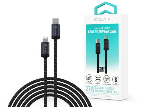 Devia Gracious Series 27W PD Type-C/Lightning adat- és töltőkábel 2m - fekete