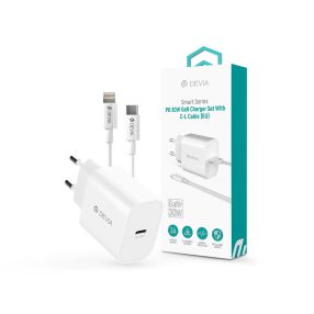   Devia Smart Series 30W GaN PD+QC hálózati gyorstöltő adapter + Type-C/Lightning kábel - fehér