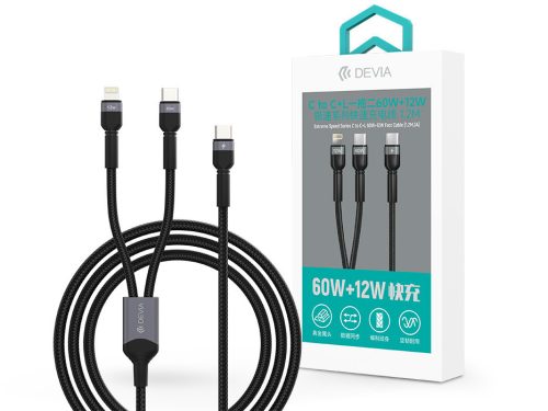 Devia Extreme Speed Series 60W+12W Type-C/Type-C + Lightning adat- és töltőkábel 1.2m - fekete