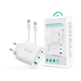   Devia Extreme Speed Series 65W GaN PD hálózati gyorstöltő adapter USB+2xType-C+Type-C kábel - fehér