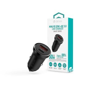   Devia Smart Series Mini 30W PD+QC USB+Type-C autós töltő adapter - fehér