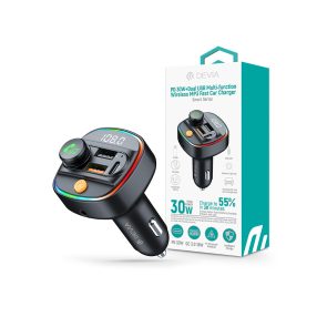   Devia Smart Series Bluetooth FM-transmitter/autós gyorstöltő 30W PD+QC 2xUSB/AUX/MP3 - fekete