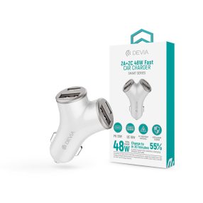   Devia Smart Series 48W PD+QC autós gyorstöltő 2xUSB+2xType-C - ezüst