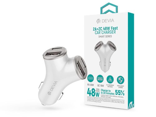 Devia Smart Series 48W PD+QC autós gyorstöltő 2xUSB+2xType-C - ezüst