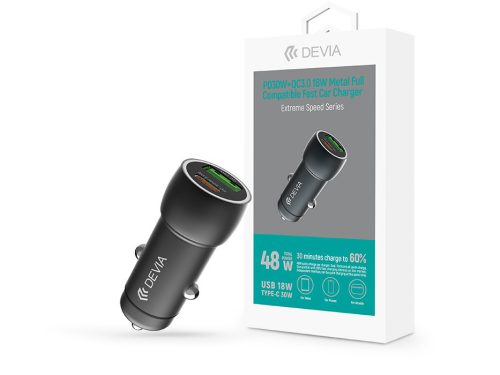 Devia Extreme Speed Series 30W PD+QC autós gyorstöltő USB+Type-C - fekete