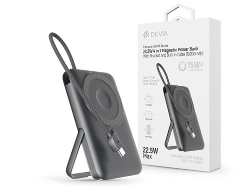 Devia Extreme Speed Series Magnetic 4in1 22.5W powerbank/állvány - Type-C - 10.000 mAh - szürke