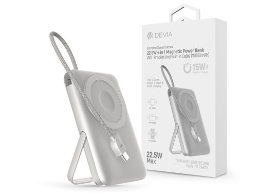 Devia Extreme Speed Series Magnetic 4in1 22.5W powerbank/állvány - Type-C - 10.000 mAh - ezüst