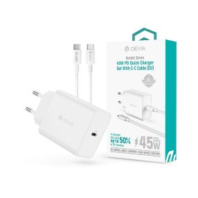   Devia Rocket Series 45W PD+QC hálózati gyorstöltő adapter + Type-C/Type-C kábel - fehér