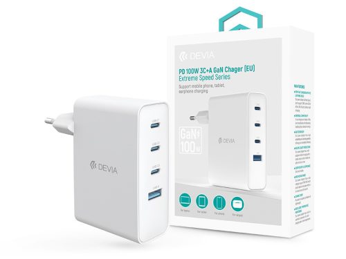 Devia Extreme Speed Series 100W GaN PD hálózati gyorstöltő adapter USB+3xType-C - fehér