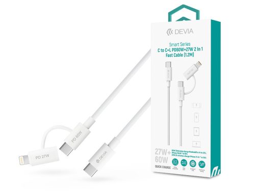 Devia Smart Series 60W+27W PD Type-C/Type-C + Lightning adat- és töltőkábel 1.2m - fehér