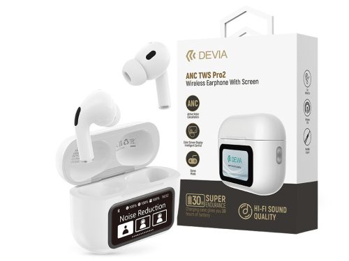 Devia Magyar nyelvű TWS-Pro2 with Screen ANC Bluetooth sztereó headset - fehér