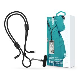   Devia Cable Pro5 Woven 60W PD Type-C/Type-C adat- és töltőkábel + nyakpánt 1.6m - fekete