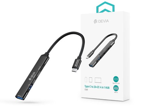 Devia Lite1 4 in 1 Hub - USB-C 3.1 - USB 3.0/USB 2.0/2xType-C elosztó/adapter - szürke