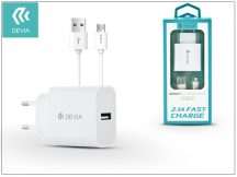   Devia Smart USB hálózati töltő adapter + micro USB kábel 1 m-es vezetékkel - Devia Smart USB Fast Charge for Android - 5V/2,1A - white