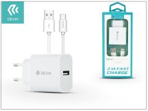   Devia Smart USB hálózati töltő adapter + USB Type-C kábel 1 m-es vezetékkel - Devia Smart USB Fast Charge for Type-C 2.0 - 5V/2,1A - white