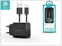   Devia Smart USB hálózati töltő adapter + USB Type-C kábel 1 m-es vezetékkel - Devia Smart USB Fast Charge for Type-C 2.0 - 5V/2,1A - black
