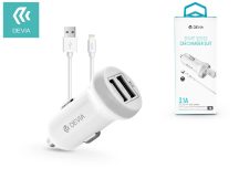   Devia szivargyújtós töltő adapter 2xUSB bemenettel + USB - Lightning kábel -    5V/3,1A - Devia Smart Series Dual Car Charger Suit - fehér