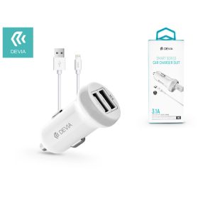   Devia Smart Series 15W autós töltő 2xUSB +USB/Lightning kábel - fehér